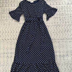 Navy Blue Polka Dot Maternity Dress, Size M